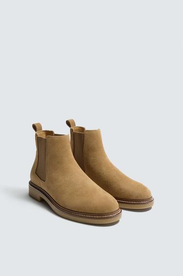 Zara LEATHER CHELSEA BOOTS - Sandy Brown
