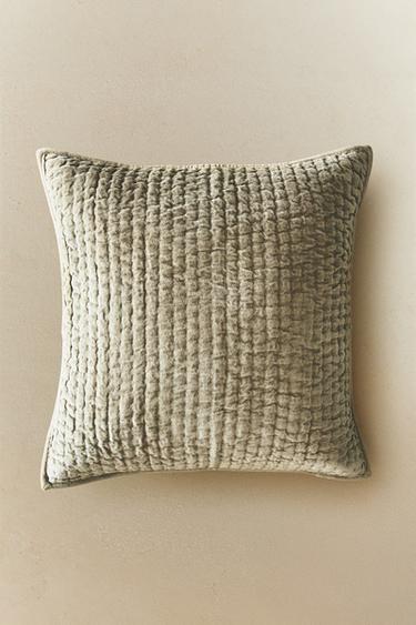 HOUSSE DE COUSSIN EN VELOURS DÉLAVÉ - Vert de Zara - Image 4