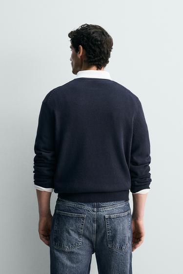 REGULAR FIT COTTON/LINEN JUMPER - Dark navy by Zara - Image 2