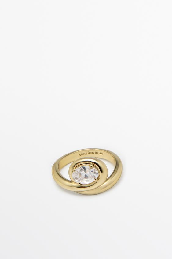 Zara Shimmery crystal hoop ring - Golden - Image 0