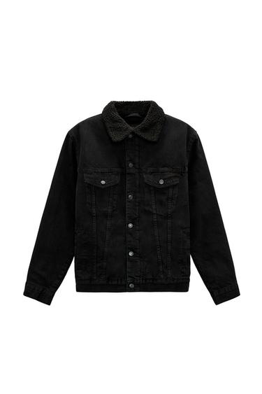 DENIM JACKET WITH FAUX SHEARLING