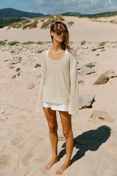 ROUND NECK KNIT JUMPER - Sand by Zara