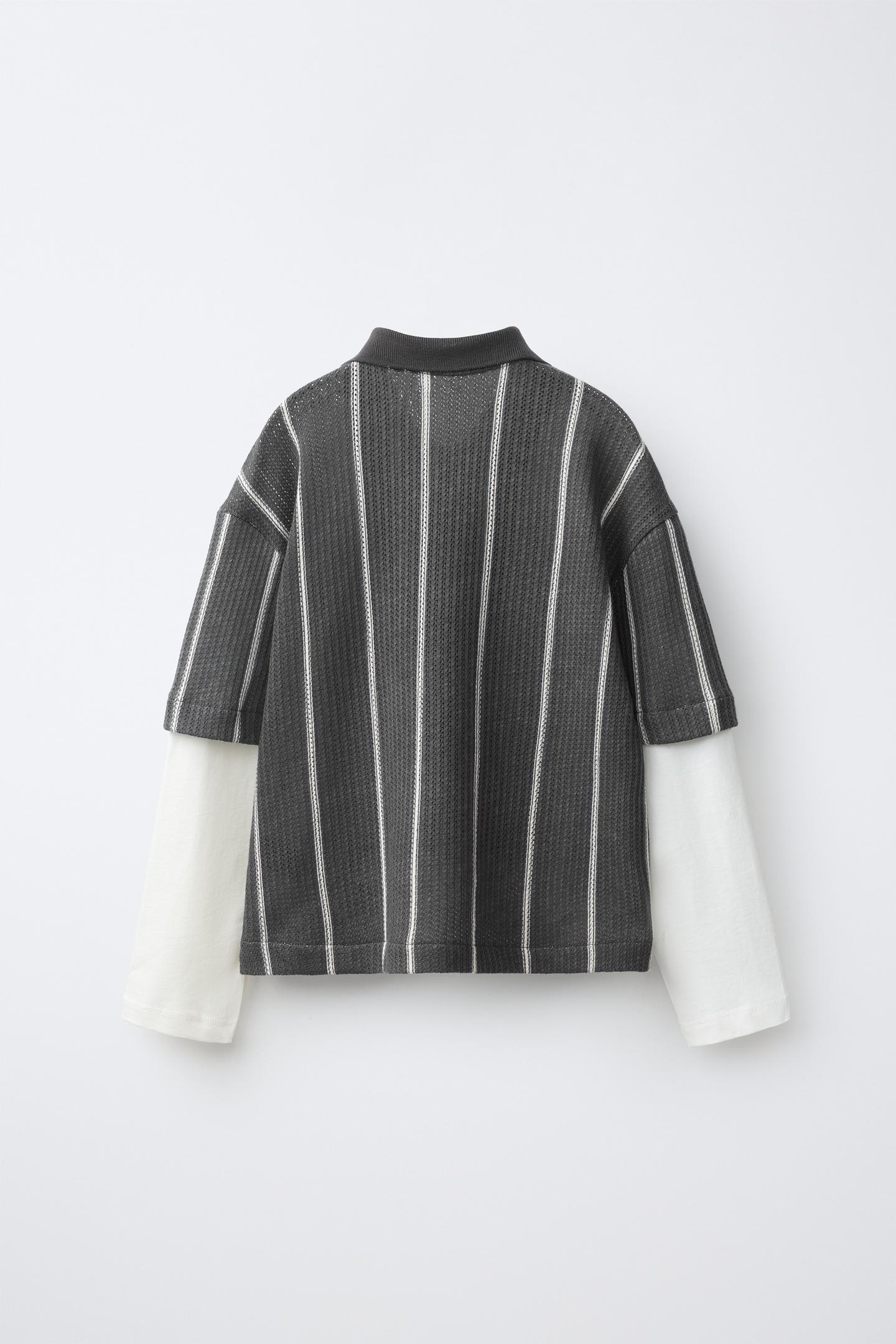 Детская рубашка Zara Textured Double-Sleeve Stripe and Text Print, цвет: Чёрный — фото 2