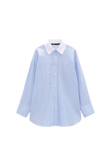 STRIPED POPLIN SHIRT WITH SCRUNCHIE