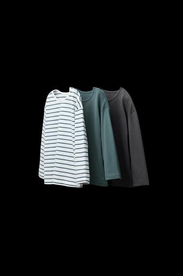 Zara THREE-PACK OF SOLID AND STRIPED T-SHIRTS - Petrol blue - Image 0