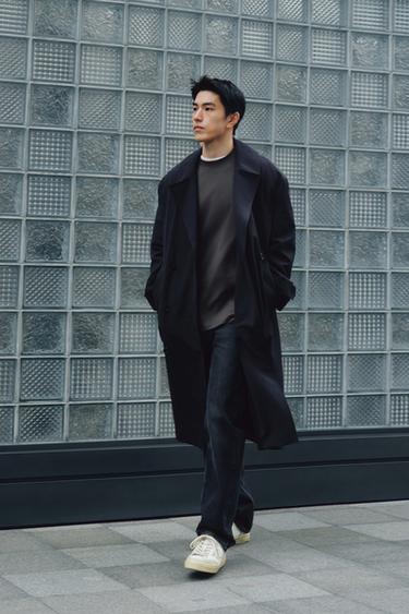 Zara 雙排扣飄逸風衣 - 海藍色