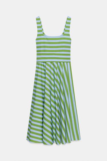 STRIPED MIDI DRESS WITH BELT - Green / Blue by Zara - Image 7