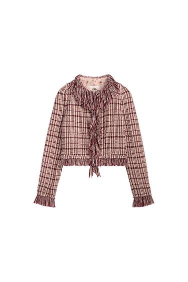 LIMITED EDITION FRINGED TEXTURED JACKET - Dark pink by Zara
