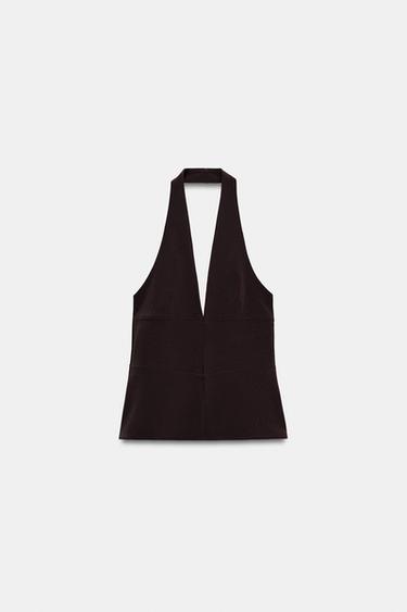 STRETCH HALTER TOP - Dark brown by Zara - Image 0