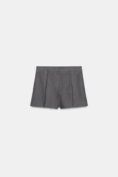 Zara PLEATED LINEN SHORTS - Anthracite grey