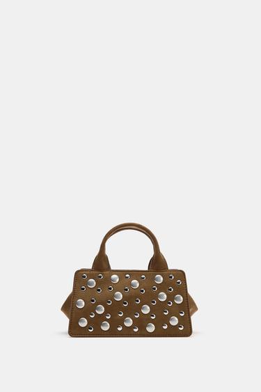 Zara STUDDED SHOULDER BAG - Green - Image 0