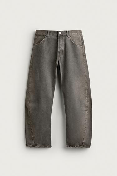 TWISTED-SEAM LOOSE FIT JEANS — Gray / Beige 1