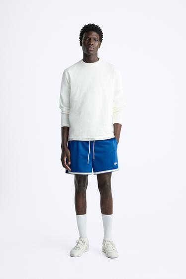 Zara MESH TEXTURED SHORTS - Blue - Image 0