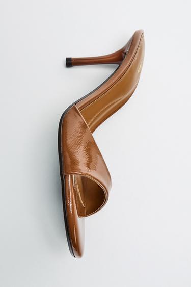 FAUX PATENT FINISH MULE HEELS - camel by Zara