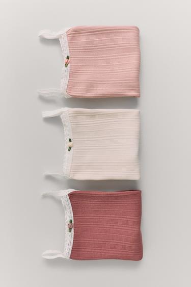 Zara ZARA TIMELESS - THREE-PACK OF POINTELLE FLOWER T-SHIRTS - Pastel pink