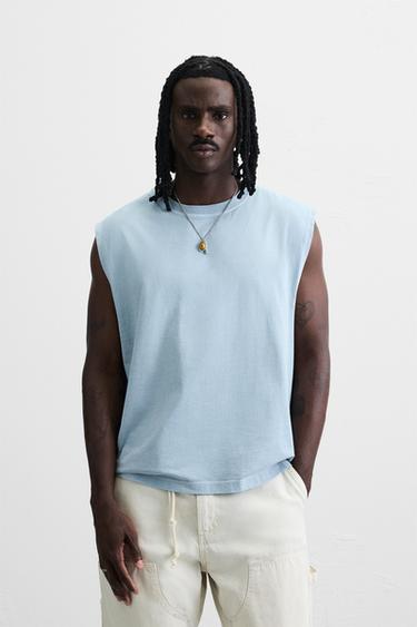 Zara RELAXED FIT TANK T-SHIRT - Faded sky blue