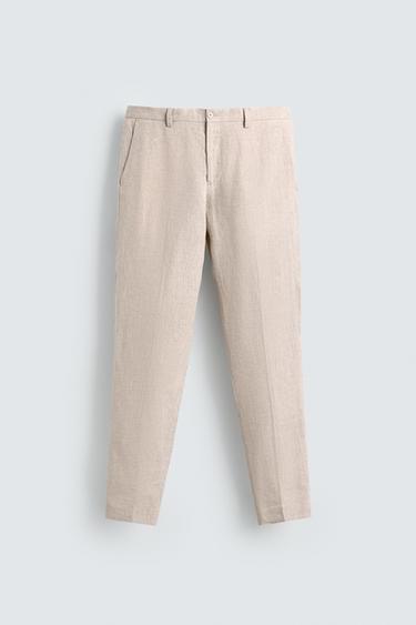 CALÇA DE TERNO 100% LINHO - Bege-claro da Zara