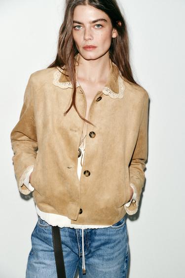 FAUX SUEDE JACKET - Beige by Zara - Image 1