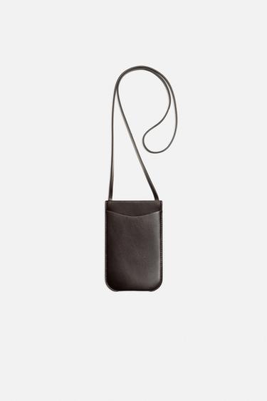 Zara LEATHER CROSSBODY BAG - Brown