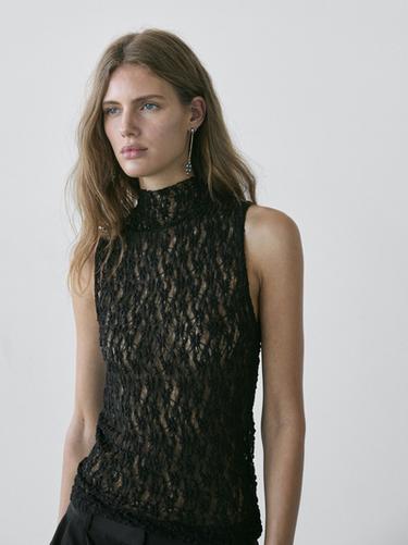 Top encaje transparencia - Negro de Zara