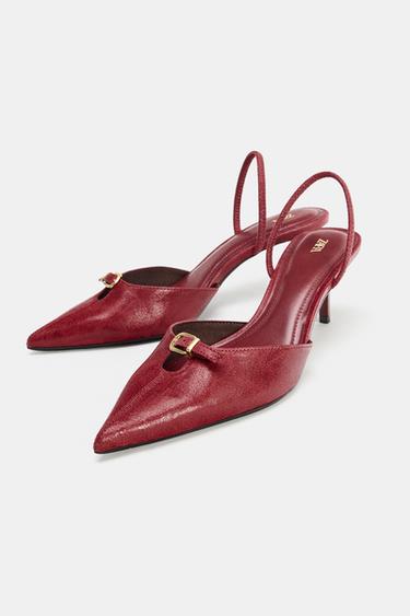 CHAUSSURES À TALONS OUVERTES À L'ARRIÈRE AVEC BOUCLE - Rouge de Zara - Image 3