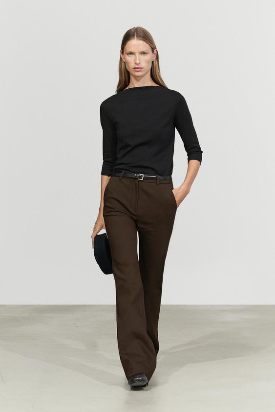 Zara Stretch cotton blend mock neck T-shirt - Black - Image 0