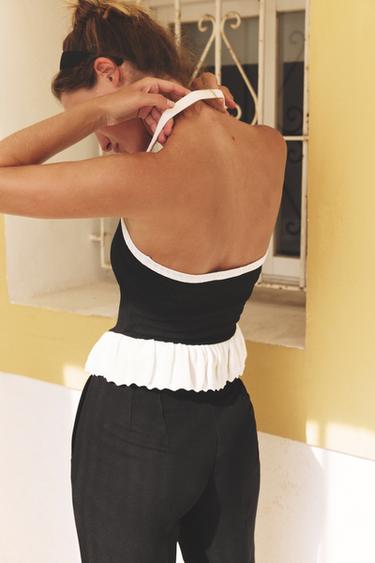 RIBBED BUTTON TOP - Black / White by Zara - Image 2