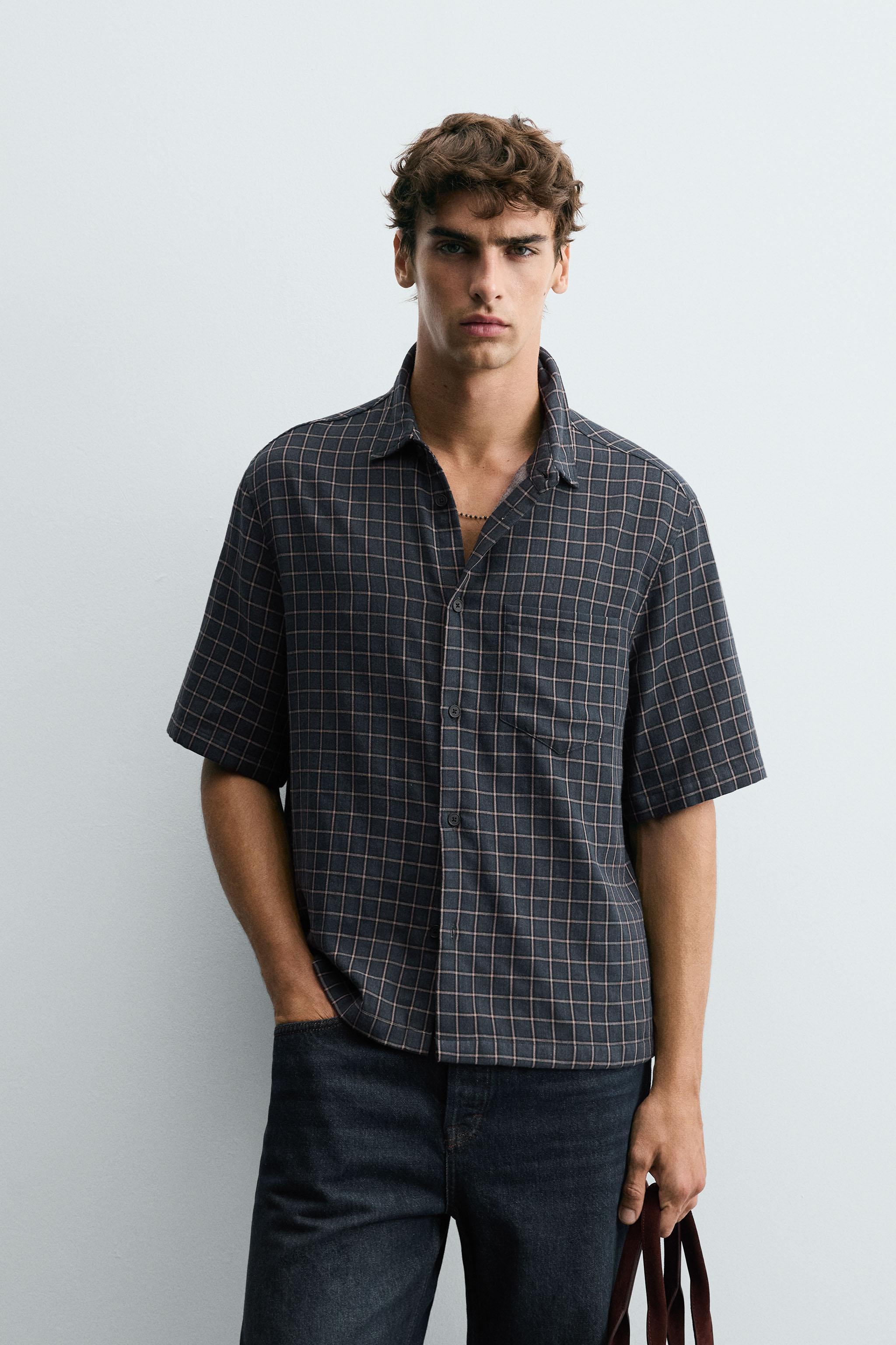 RELAXED FIT CHECK SHIRT - Anthracite Grey | ZARA South Africa