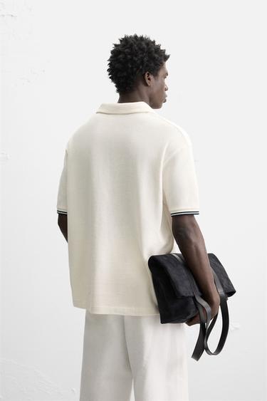 CONTRAST OPEN KNIT POLO SHIRT - Oyster-white by Zara - Image 2