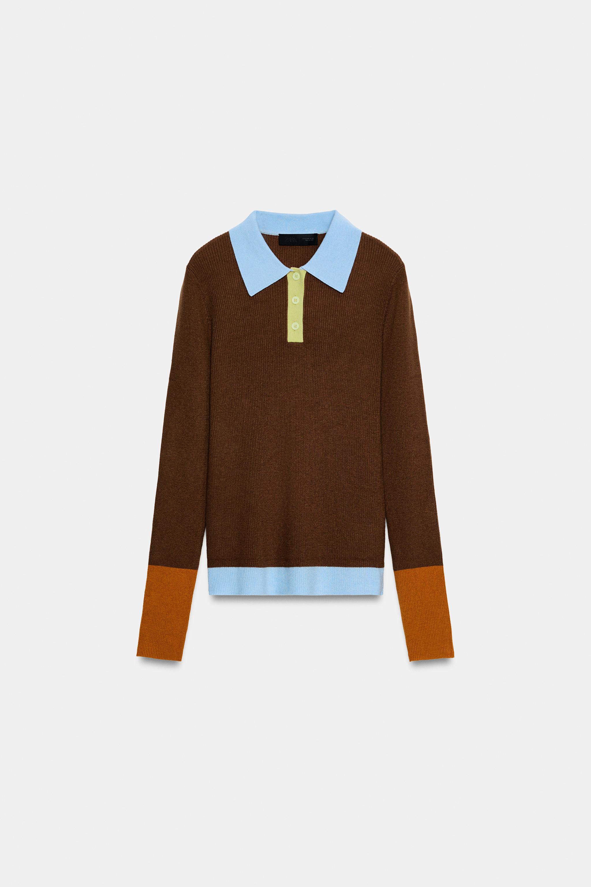 Женские рубашки Zara COLOR BLOCK RIBBED KNIT POLO — фото 6