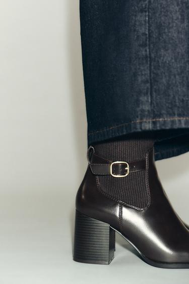 FABRIC UPPER HEELED ANKLE BOOTS - Brown by Zara - Image 1