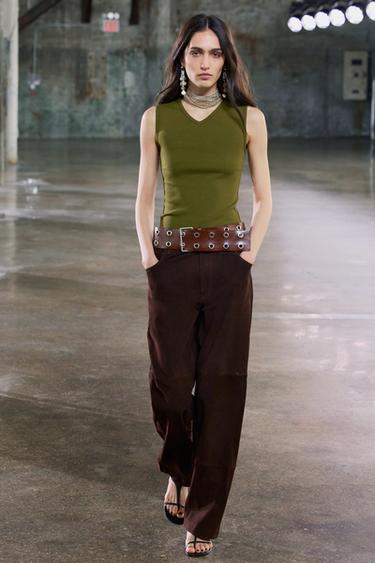 STRETCH RIB TOP - Olive green by Zara - Image 0