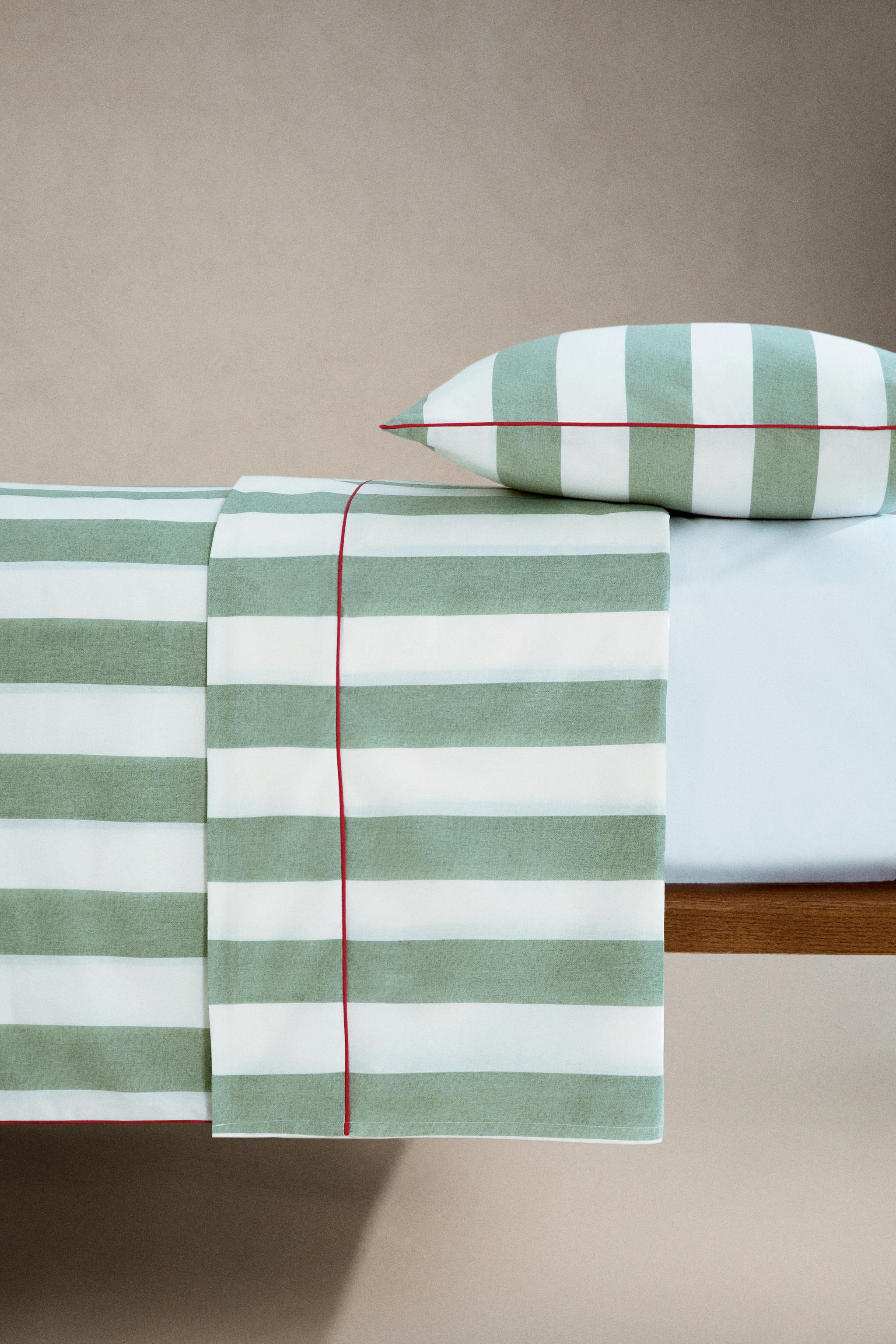 STRIPED FADED COTTON FLAT SHEET