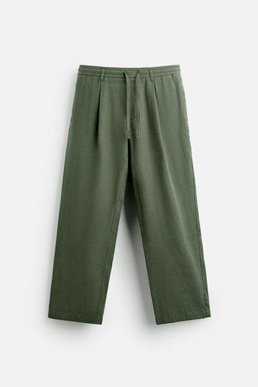 LINEN/COTTON TROUSERS - Khaki by Zara