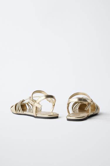 METALLIC STRAPPY CAGE SANDALS - Gold by Zara - Image 4