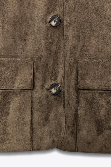 FAUX SUEDE CROPPED JACKET - Khaki by Zara - Image 8