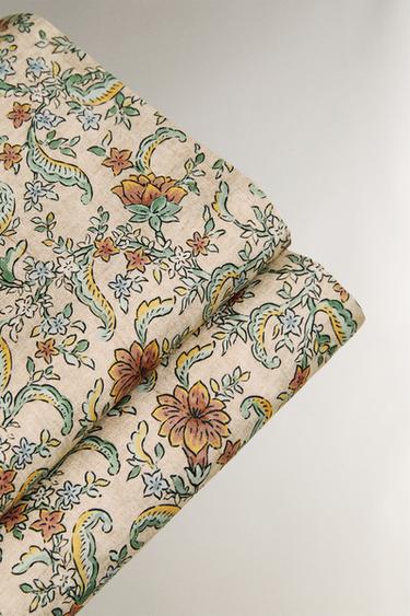 FLORAL PRINT SATEEN FLAT SHEET (300 THREAD COUNT) - Light beige by Zara - Image 3