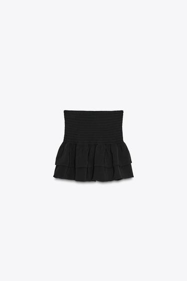 Zara WIDE WAIST RUFFLE SHORTS - Black