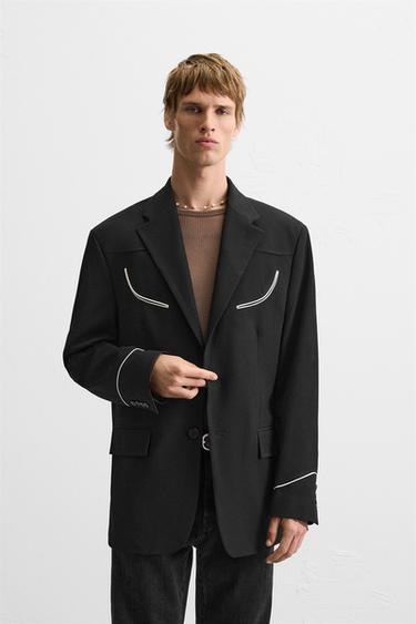 CONTRAST PIPING BLAZER - Black by Zara