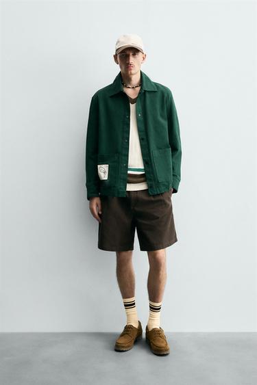 RELAXED FIT OVERSHIRT WITH PATCH - Green by Zara - Image 0