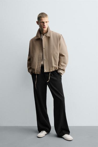 Zara TEXTURED PLEATED PANTS - Dark navy - Image 0