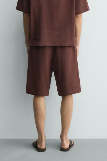 SHORT WIDE FIT EN LIN MÉLANGÉ - Bordeaux de Zara - Image 2