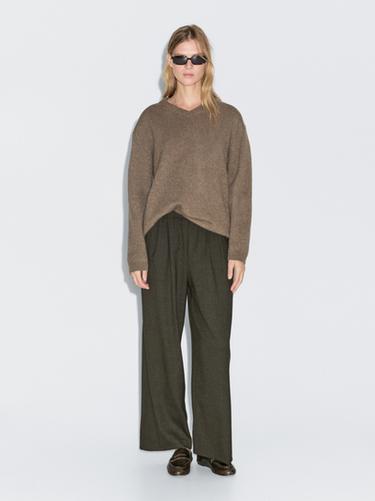 Zara Wide-leg trousers with darts and elasticated waistband - Dark green - Image 0