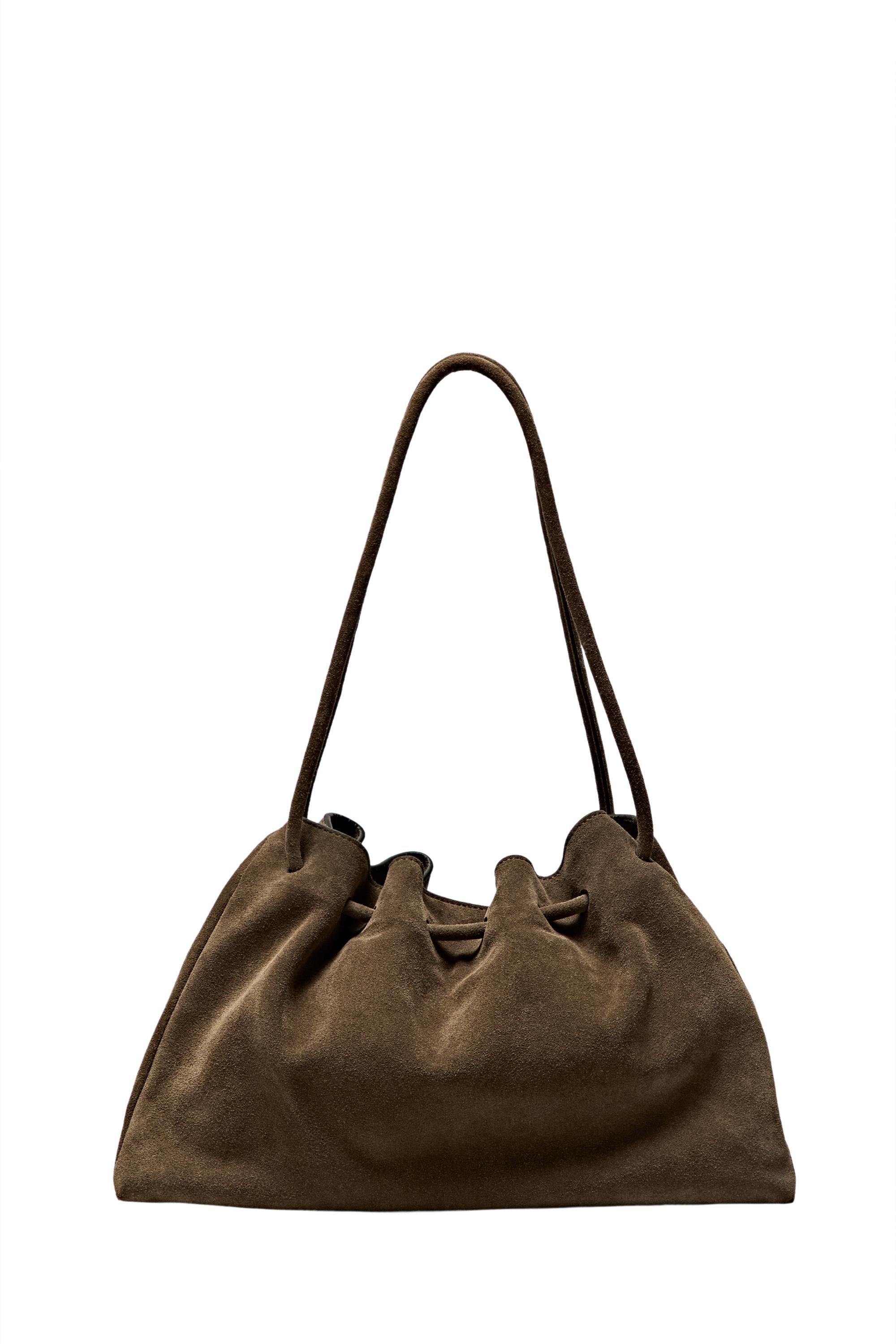 Ruched split suede leather bag — Black gold