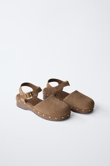 SPLIT LEATHER CLOGS - Brown by Zara - Image 1