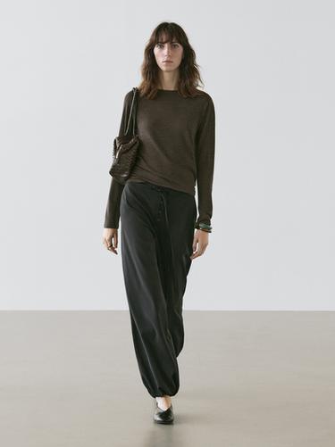Zara Wool sarouel trousers with tie detail - Black