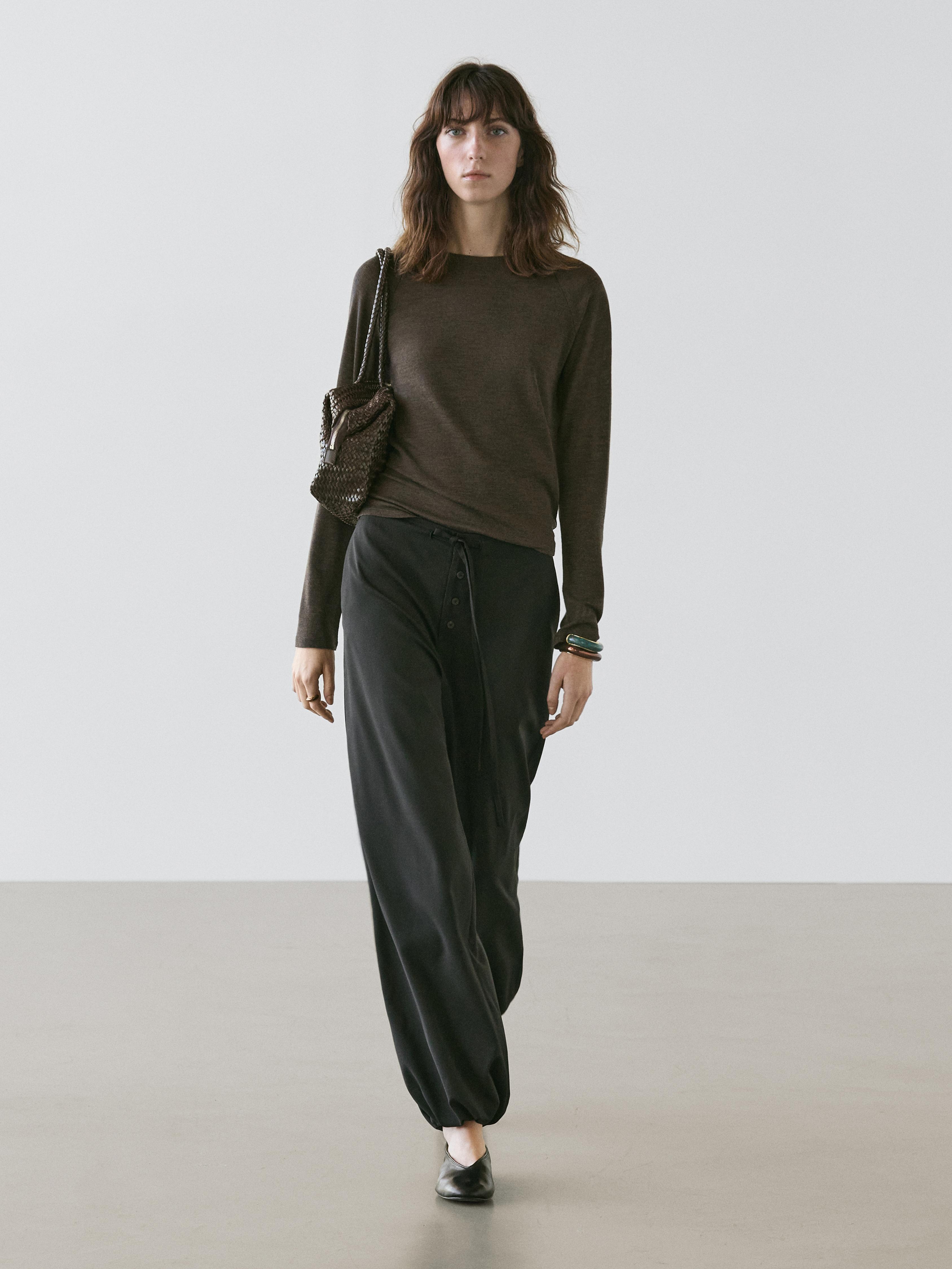 Wool sarouel trousers with tie detail