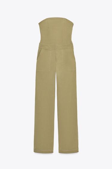 Zara STRAPLESS FULL-LENGTH JUMPSUIT - Green / Grass