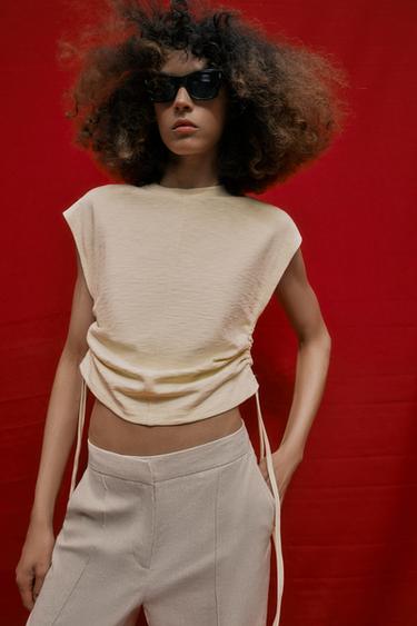 Zara RUCHED RUSTIC T-SHIRT - Butter