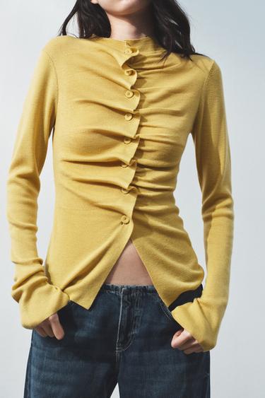 جاكيت بغرزة مطبّق - خردلي by Zara